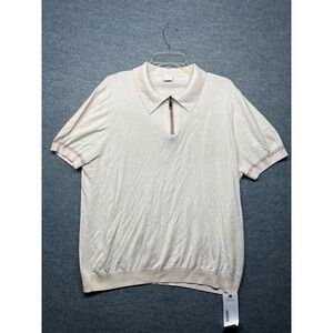 Pal Zileri Mens IT 56 US XL Cream Quarter Zip Short Sleeve Polo Shirt